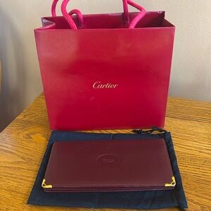 CARTIER BORDEAUX CHECKBOOK AUTHENTIC WALLET + CARTIER GIFT BAG